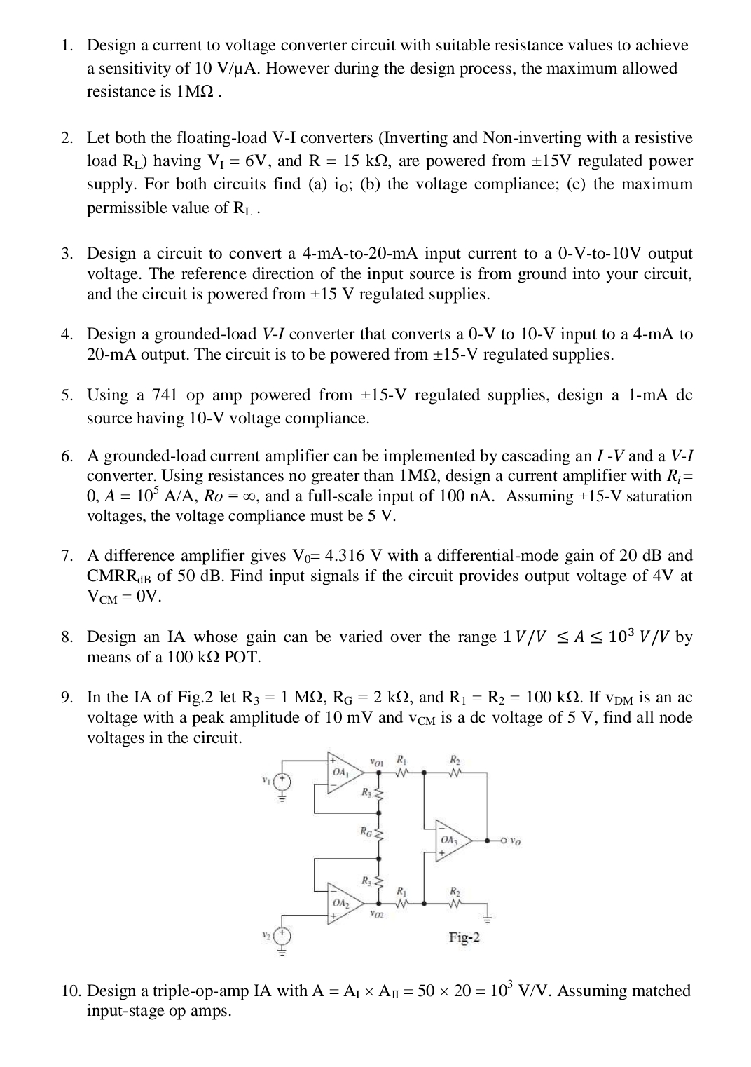 Design a current to voltage converter circuit