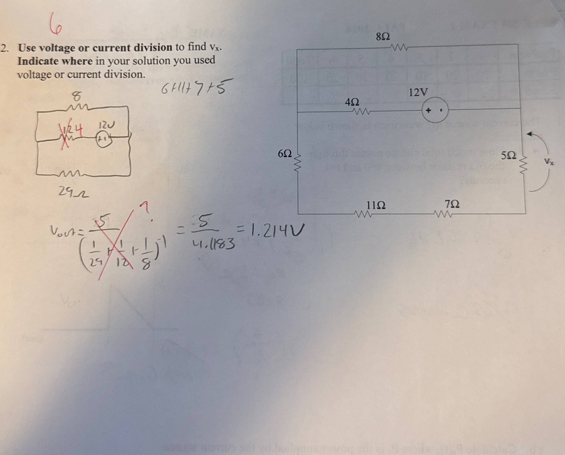 Use voltage or current division to find v x .