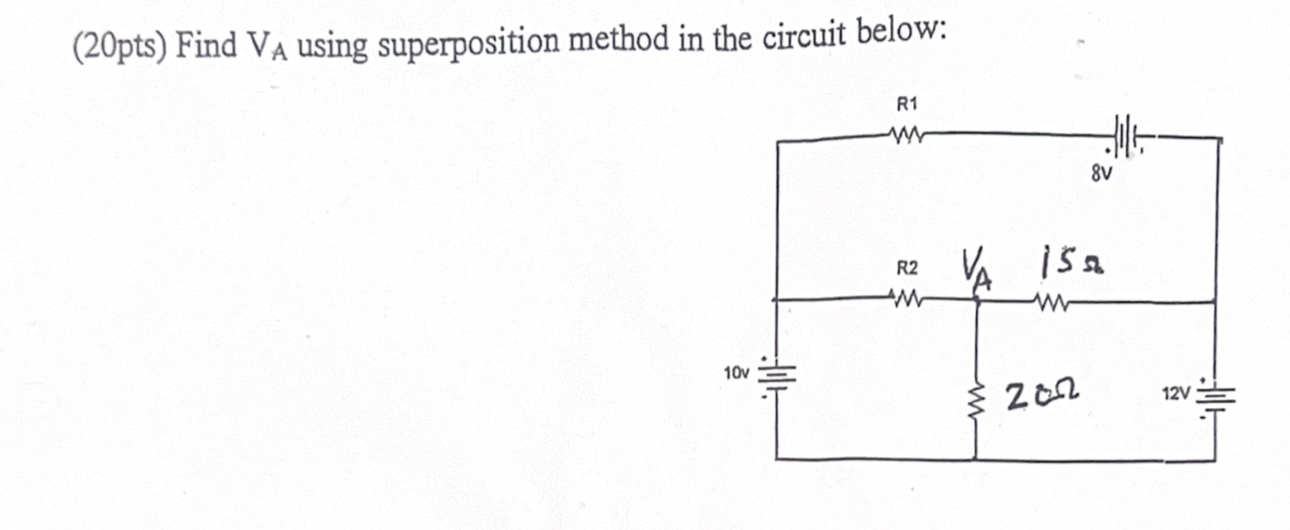 Find V A using superposition method in the