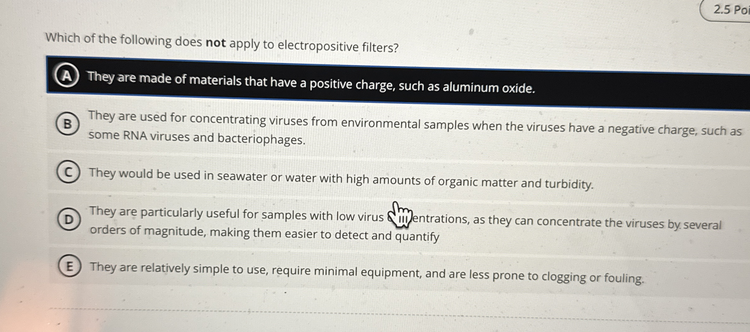 2 . 5 Po Which of the following does not apply to