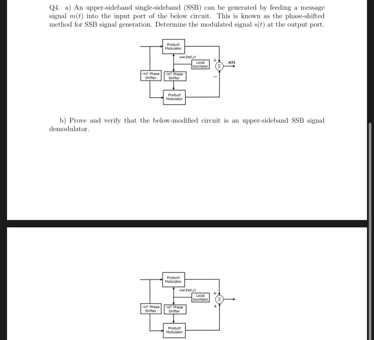 Q 4 . a ) An upper - sideband single - sideband (