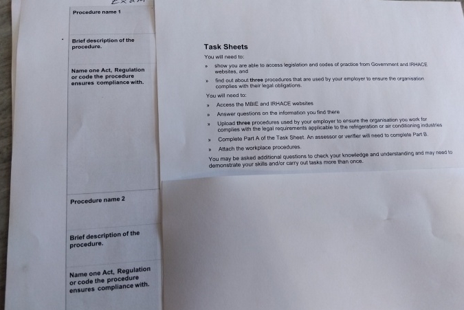 How to solve Procedure name 1 Brief description