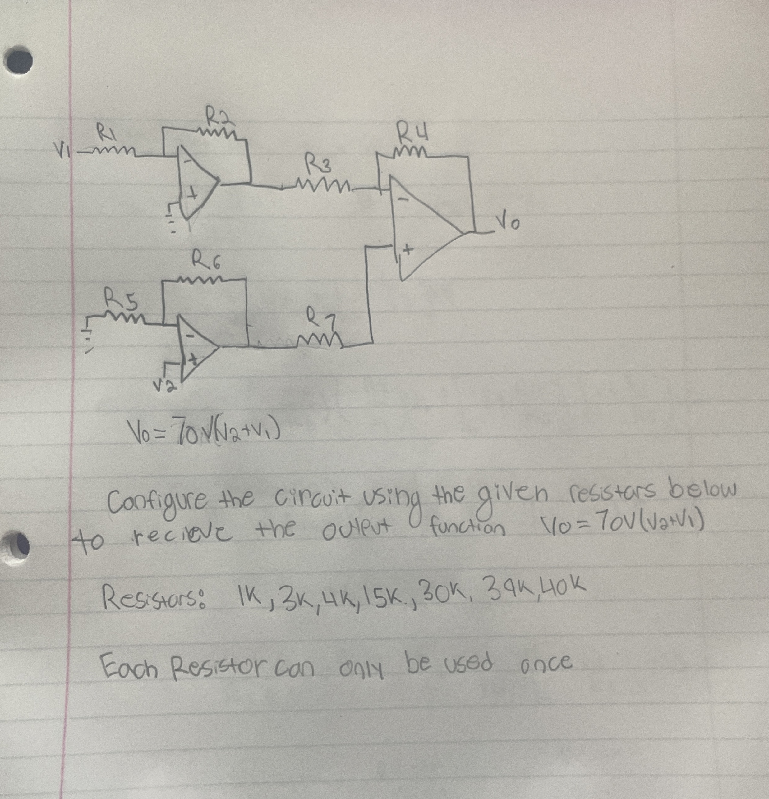 Configure the circuit using the given resistars