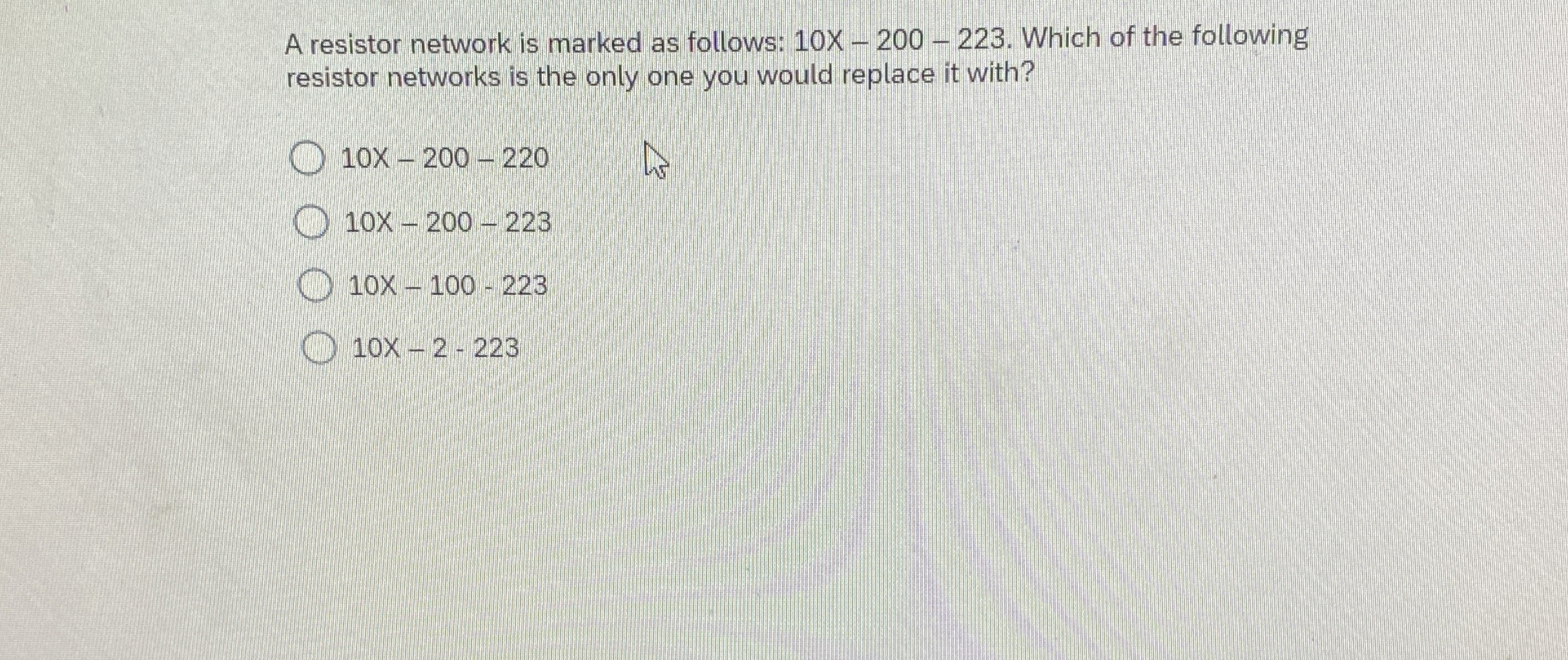 A resistor network is marked as follows: 1 0 x -