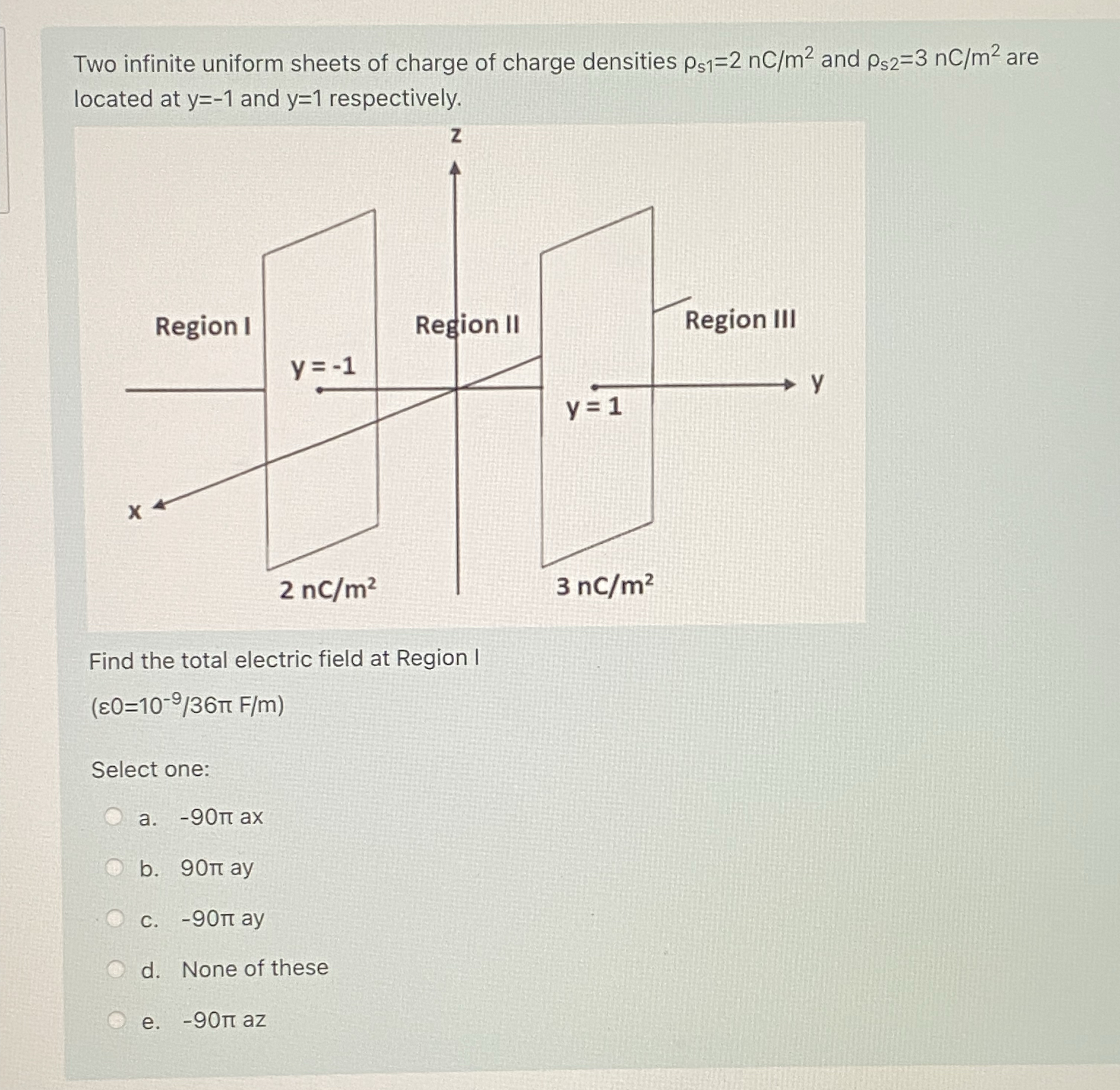 Two infinite uniform sheets of charge of charge