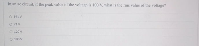 In an ac circuit, if the peak value of the