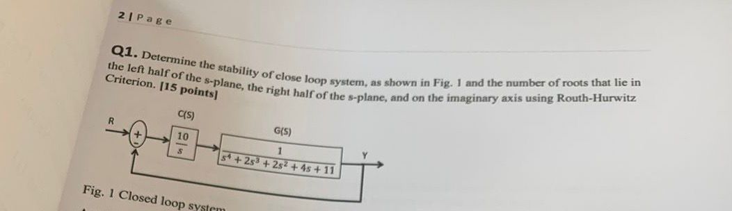 2 1 Page _ ( Ge ) Q 1 . Determine the stability