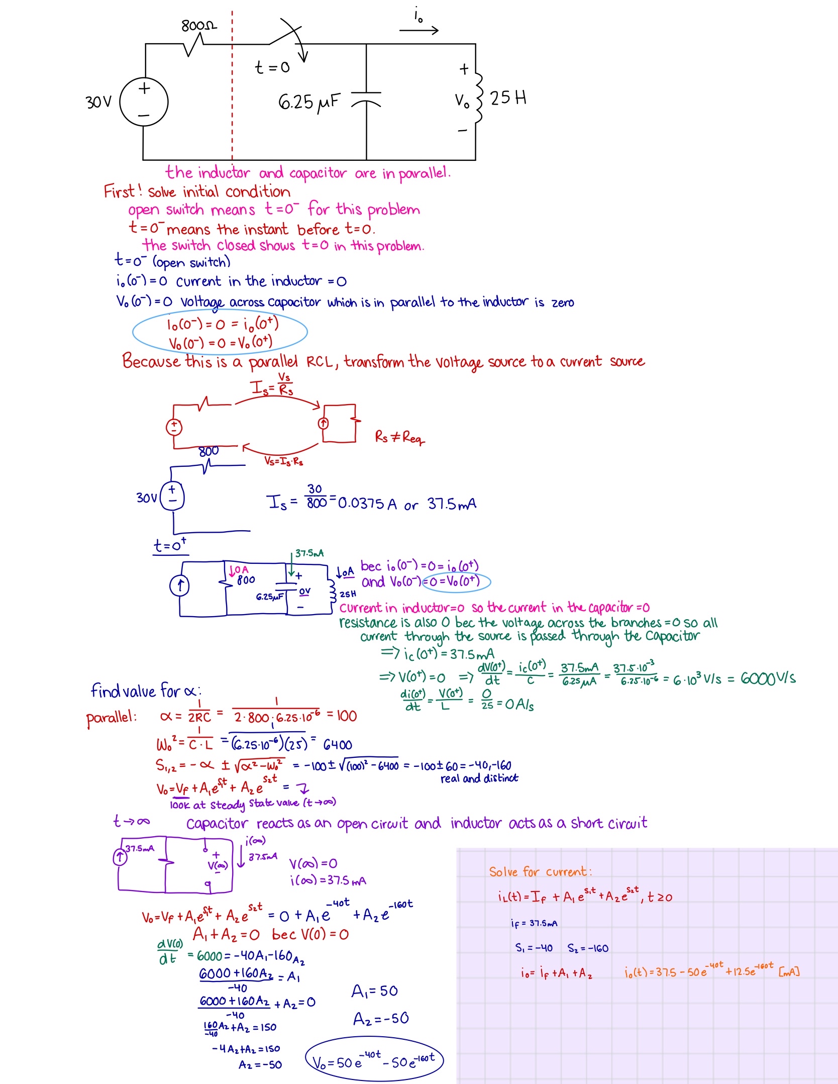 Please help me solve for the current equation at