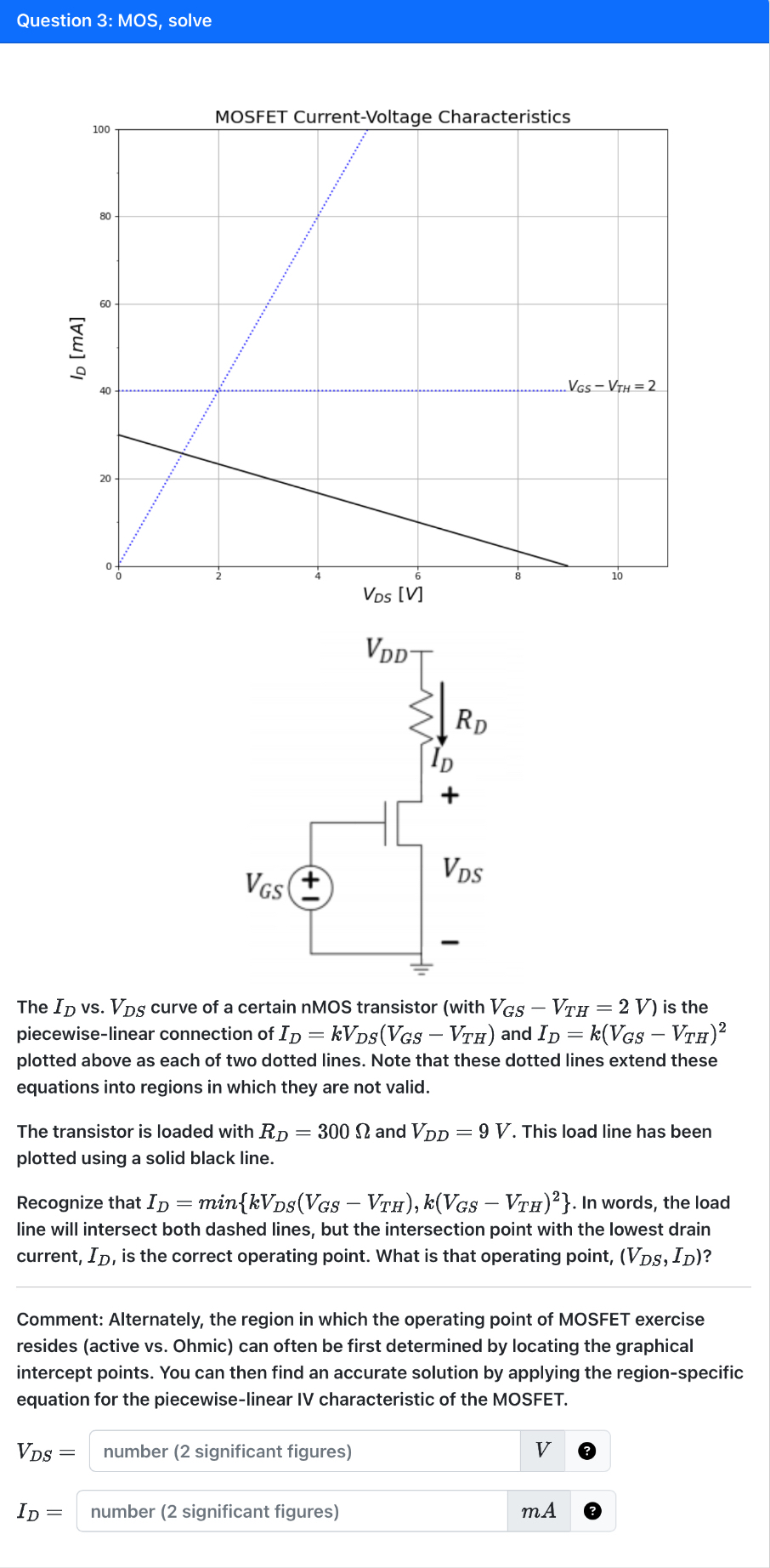 Question 3 : MOS, solve The I D vs . V D S curve