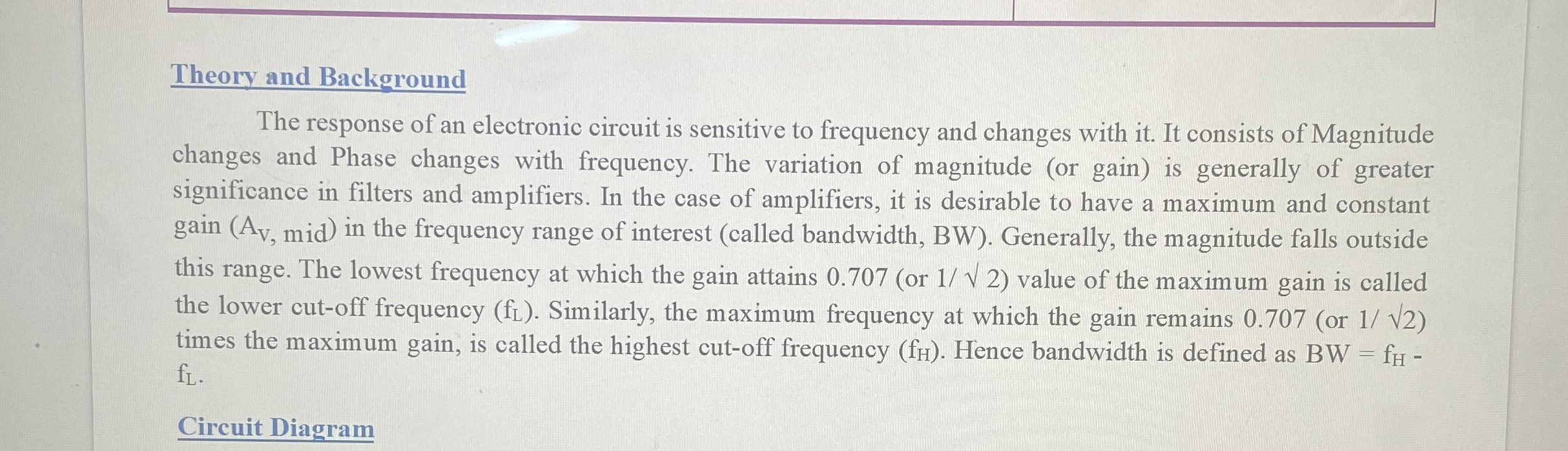 Theory and Background The response of an
