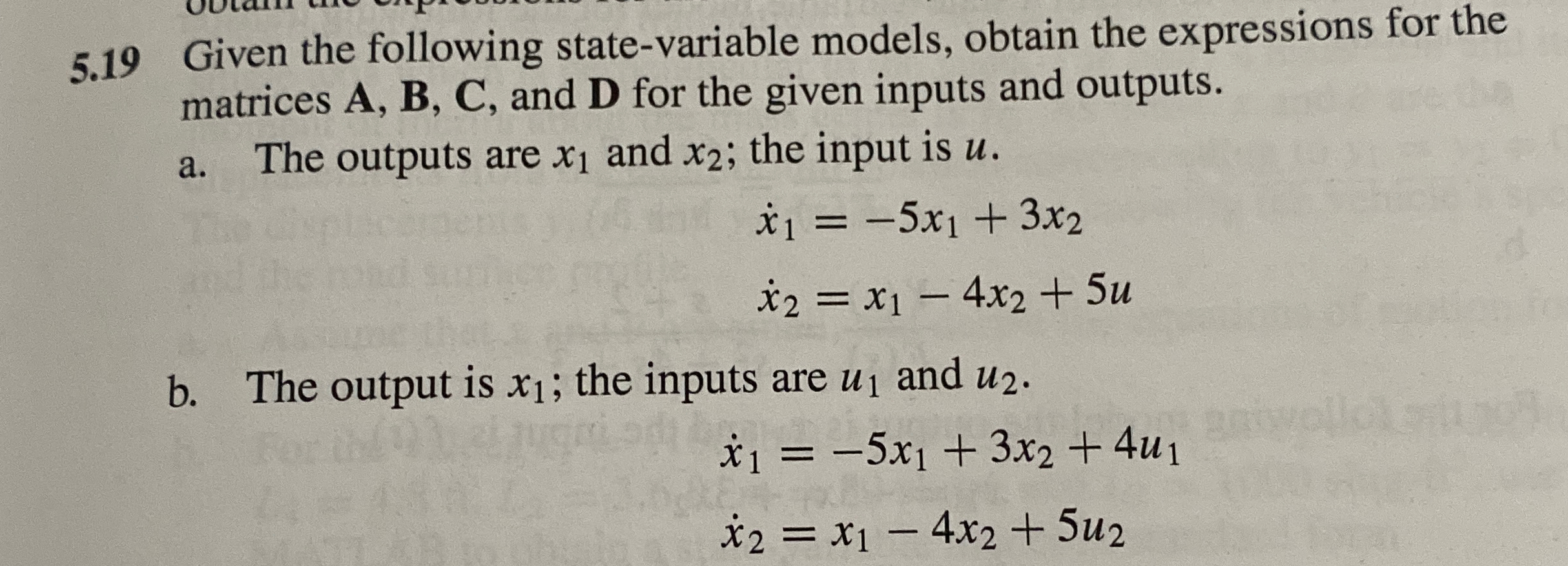 5 . 1 9 Given the following state - variable