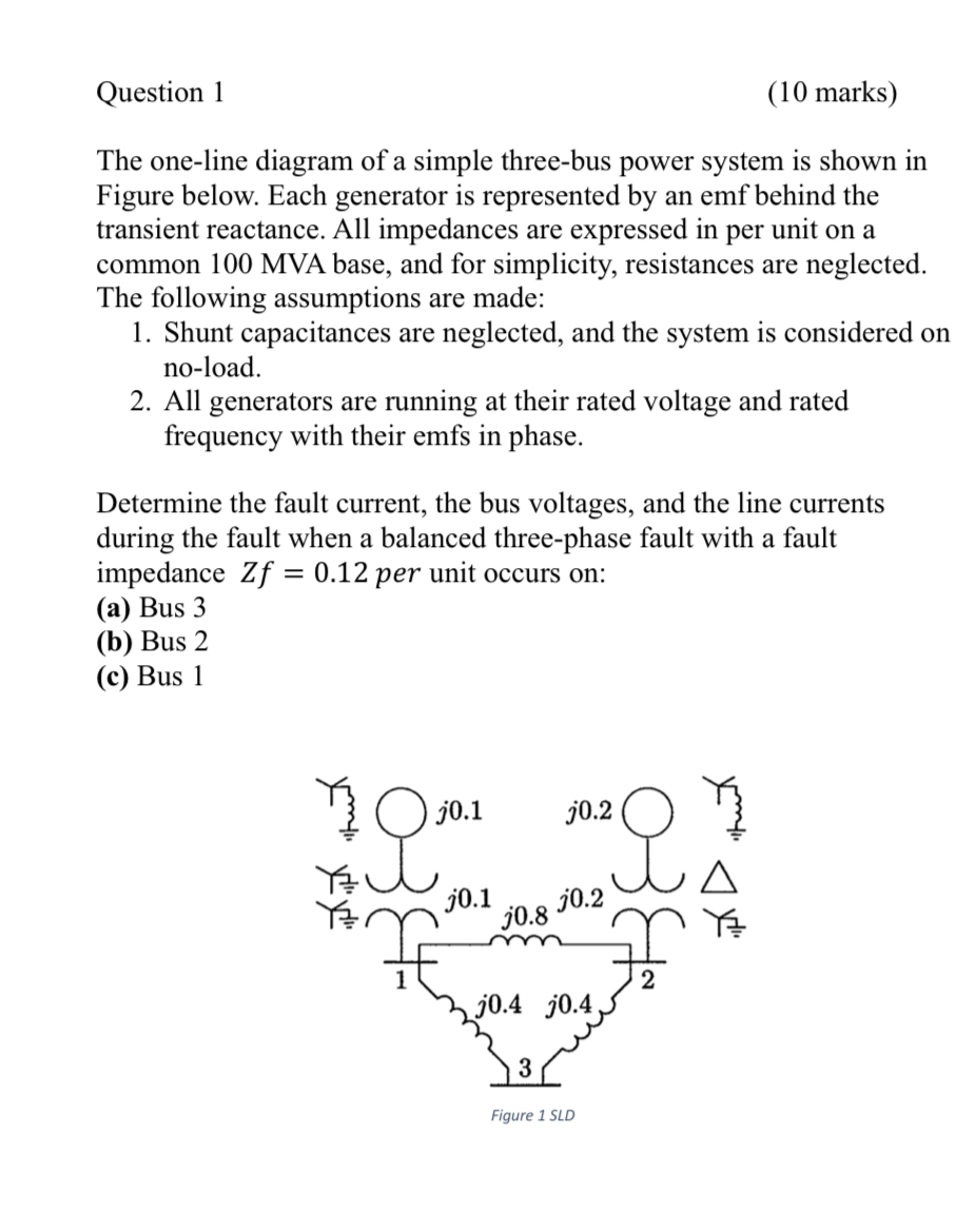 Question 1 ( 1 0 marks ) The one - line diagram