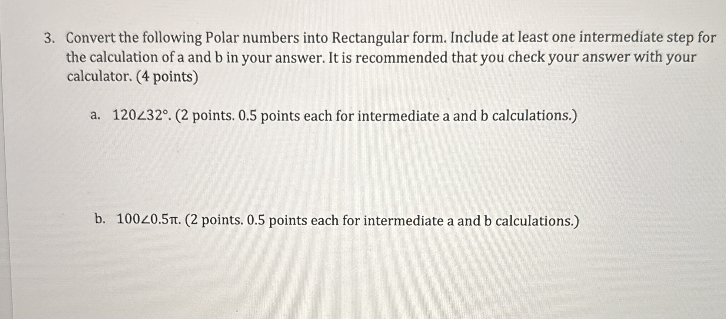 Convert the following Polar numbers into