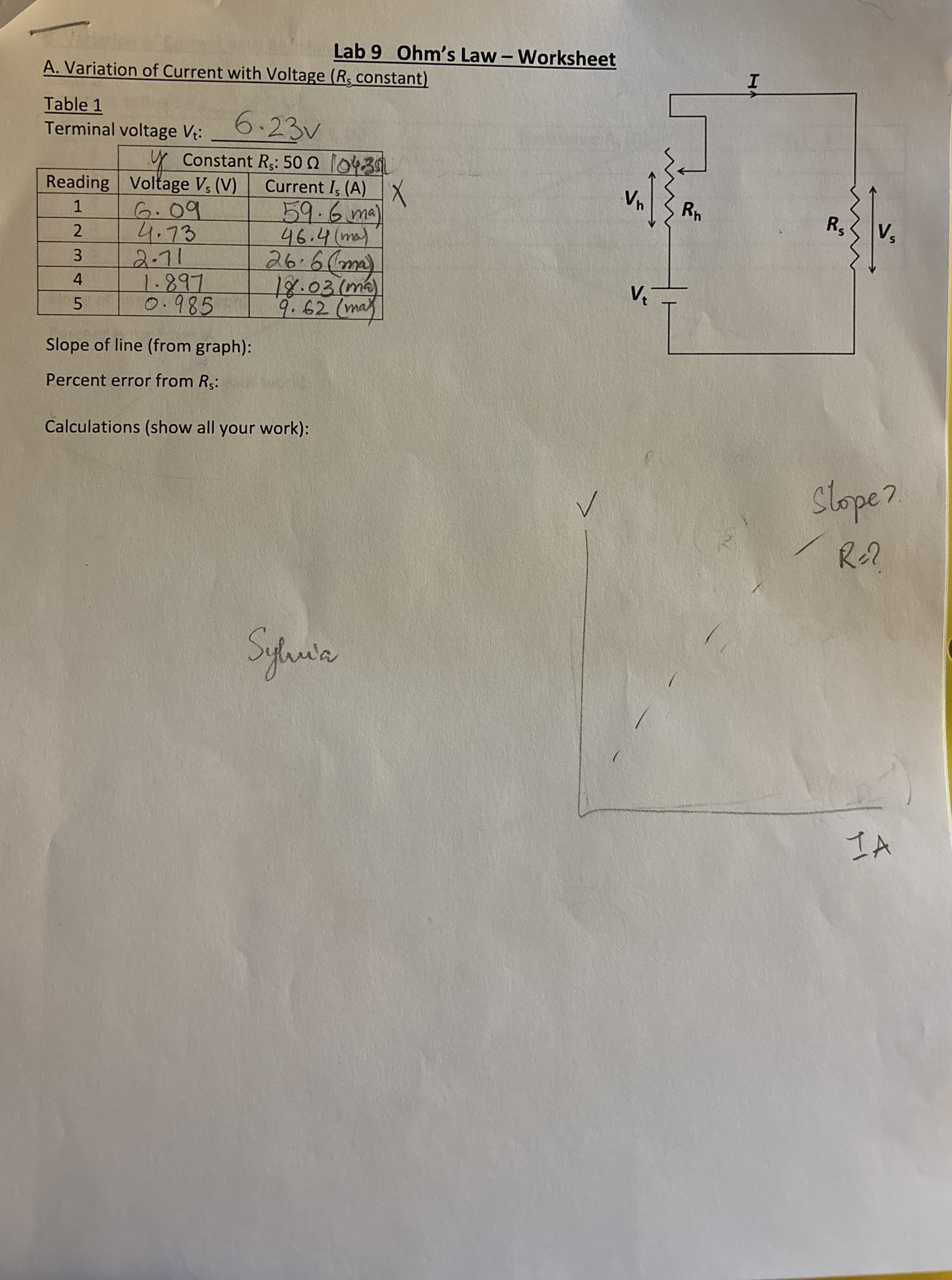 Lab 9 Ohm's Law - Worksheet A . Variation of