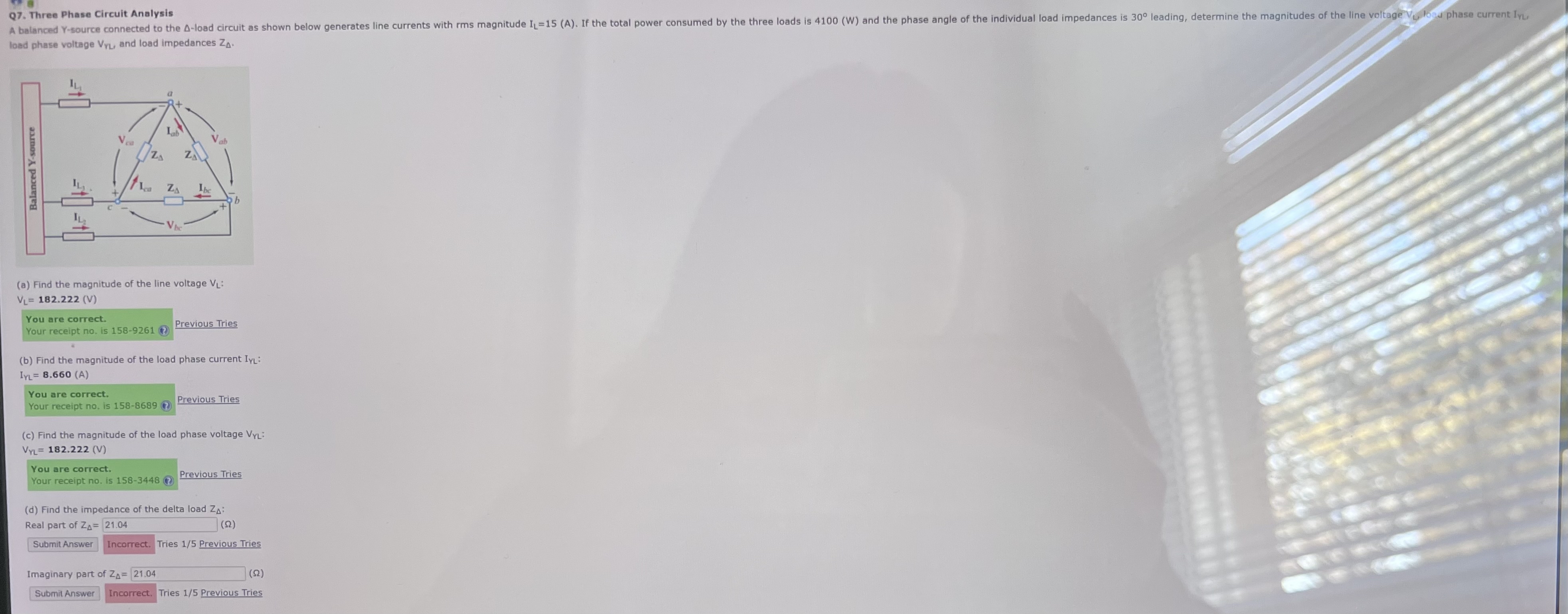 Q 7 . Three Phase Circuit Analysis load phase