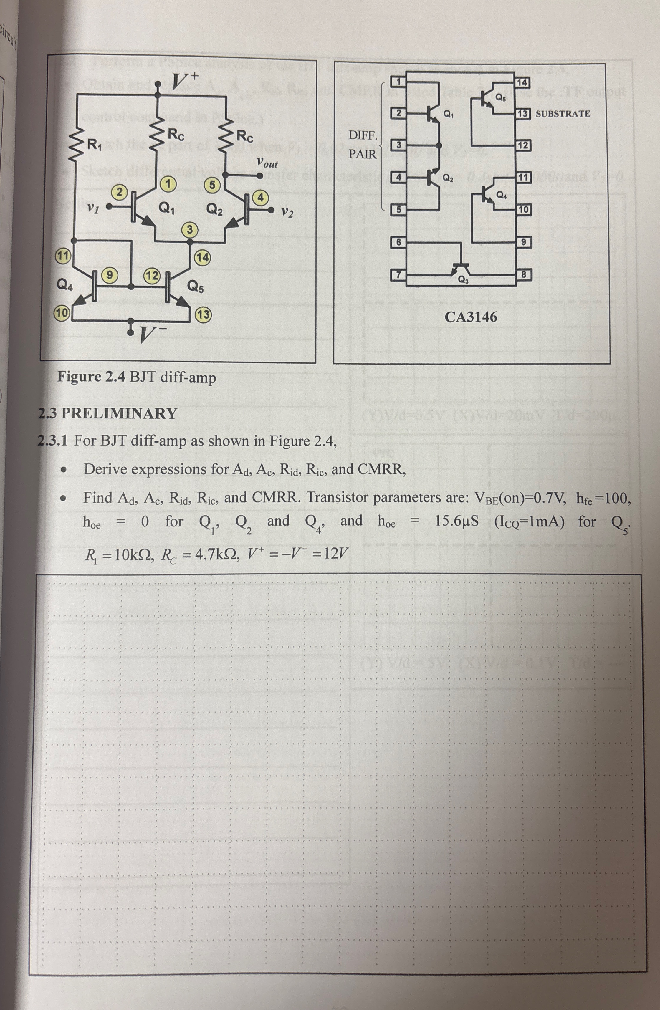 Figure 2 . 4 BJT diff - amp 2 . 3 PRELIMINARY 2 .