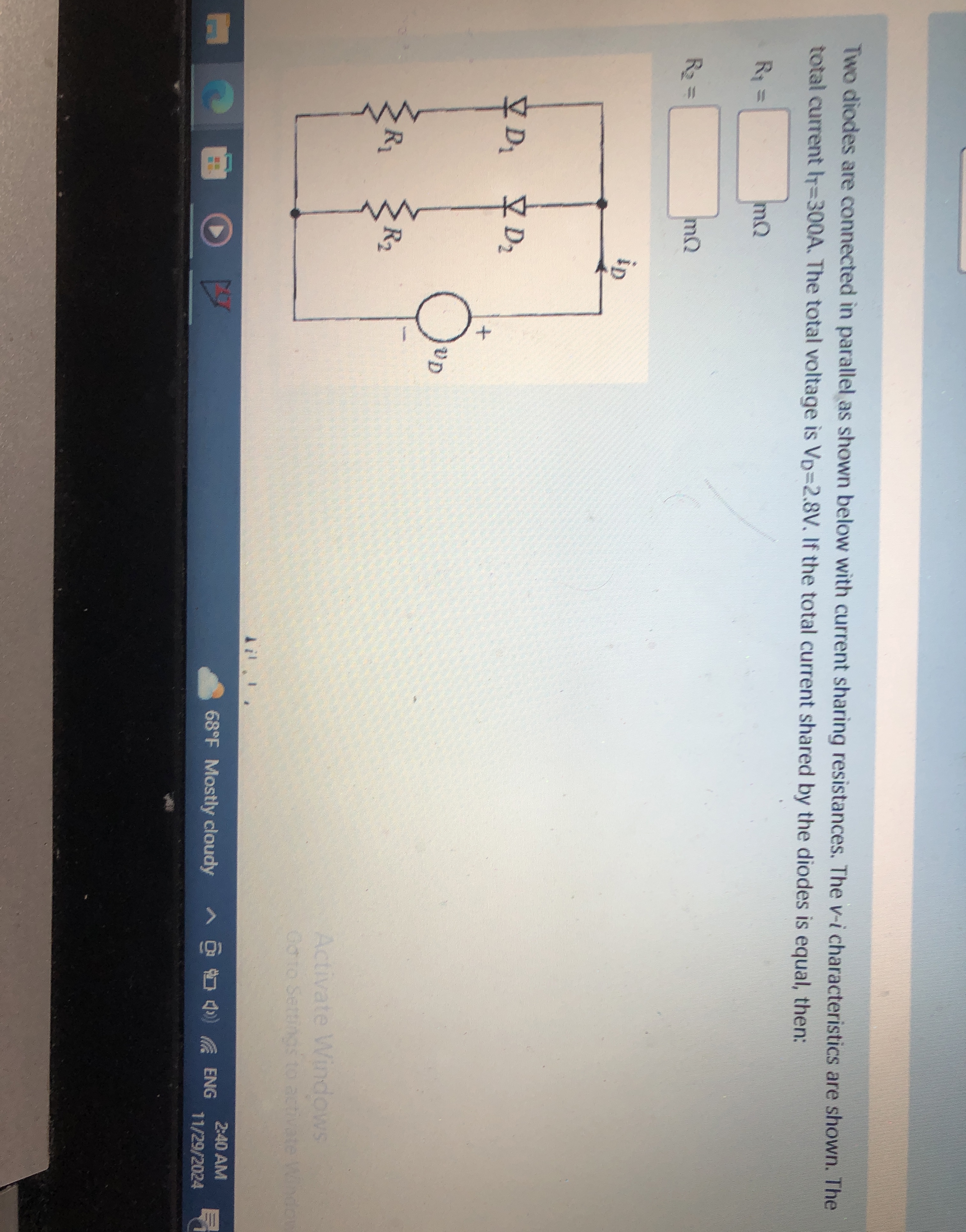 Two diodes are connected in parallel as shown