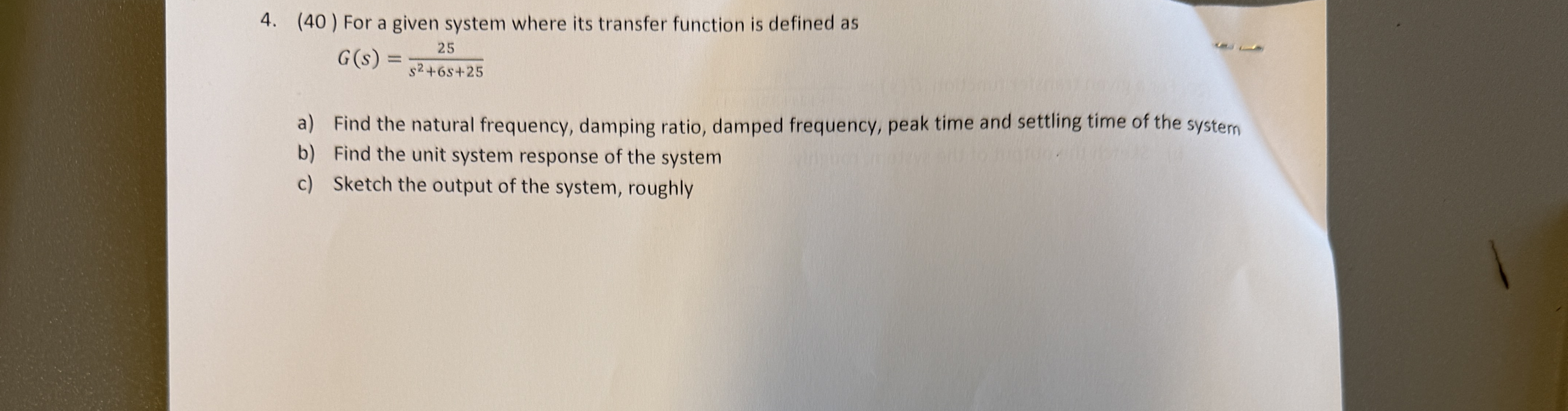 ( 4 0 ) For a given system where its transfer