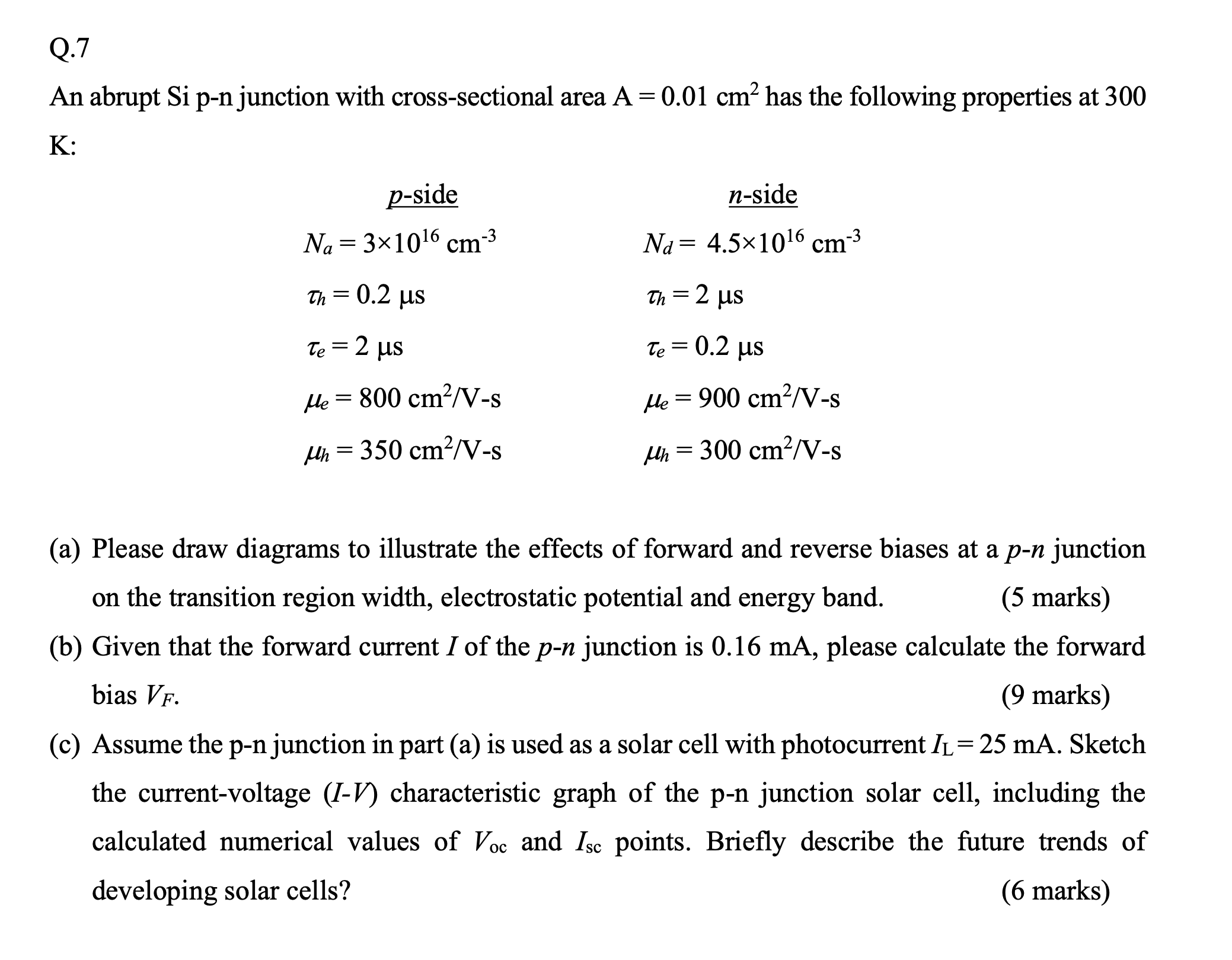 Q . 7 An abrupt Si p - n junction with cross -