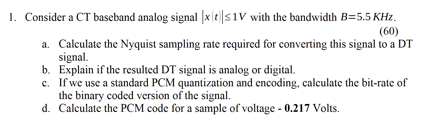 1 . Consider a CT baseband analog signal \ ( | x
