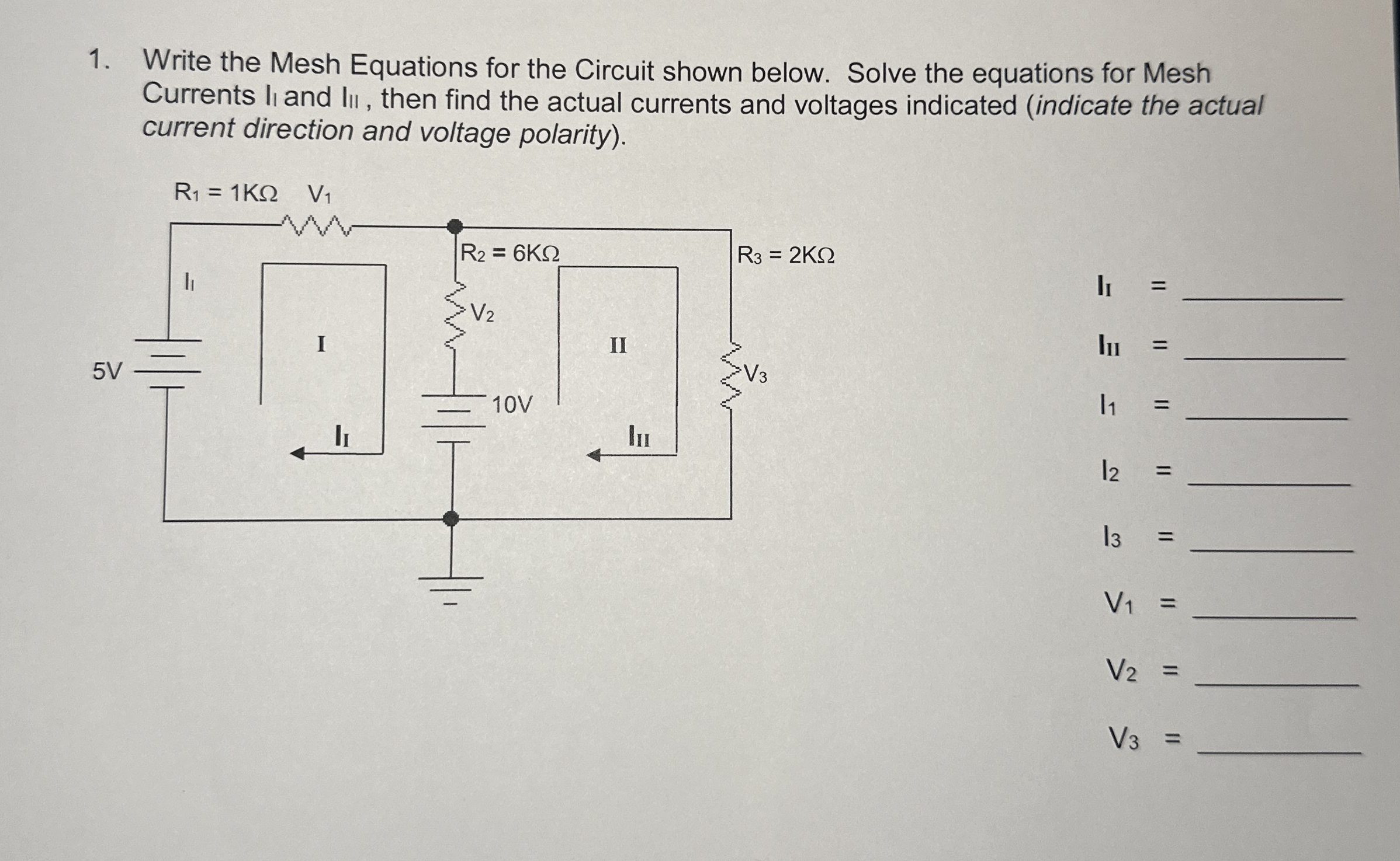 Write the Mesh Equations for the Circuit shown