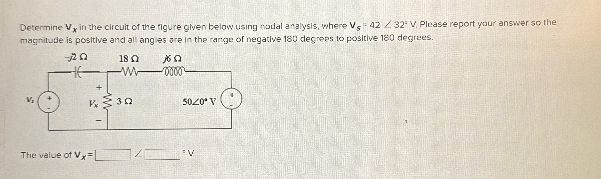 Determine V x in the circuit of the figure given