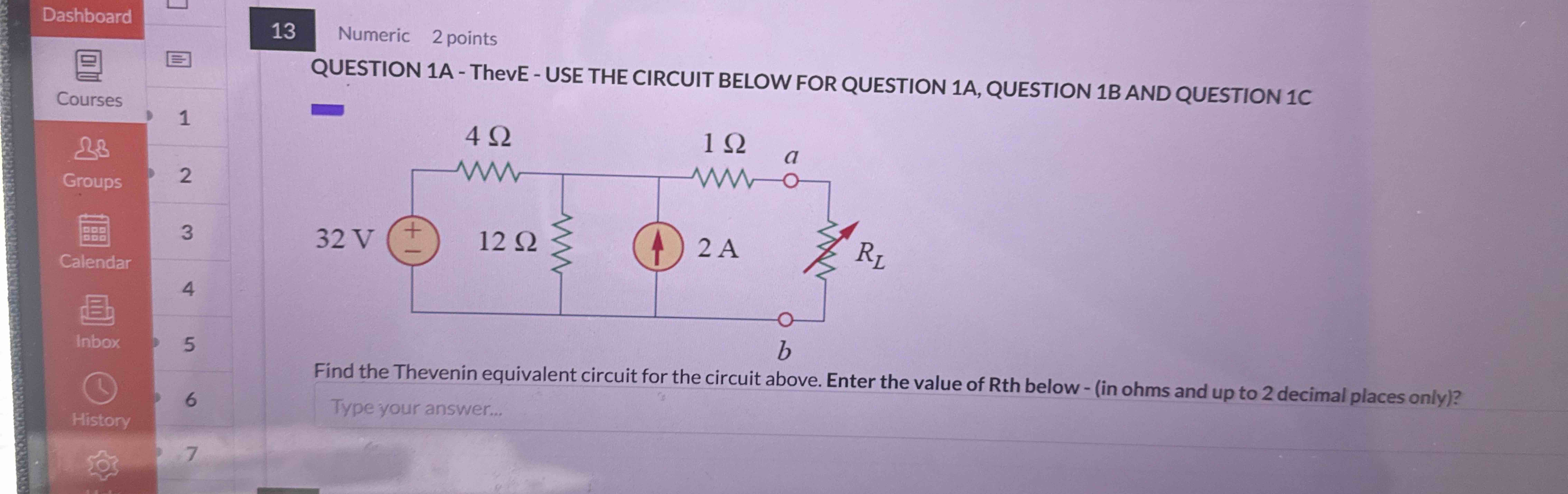 1 3 Numeric 2 points QUESTION 1 A - ThevE - USE