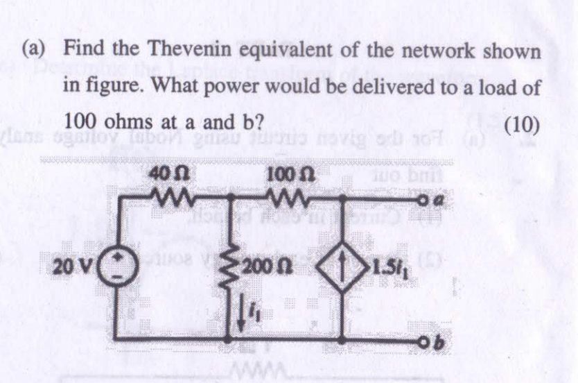 ( a ) Find the Thevenin equivalent of the network
