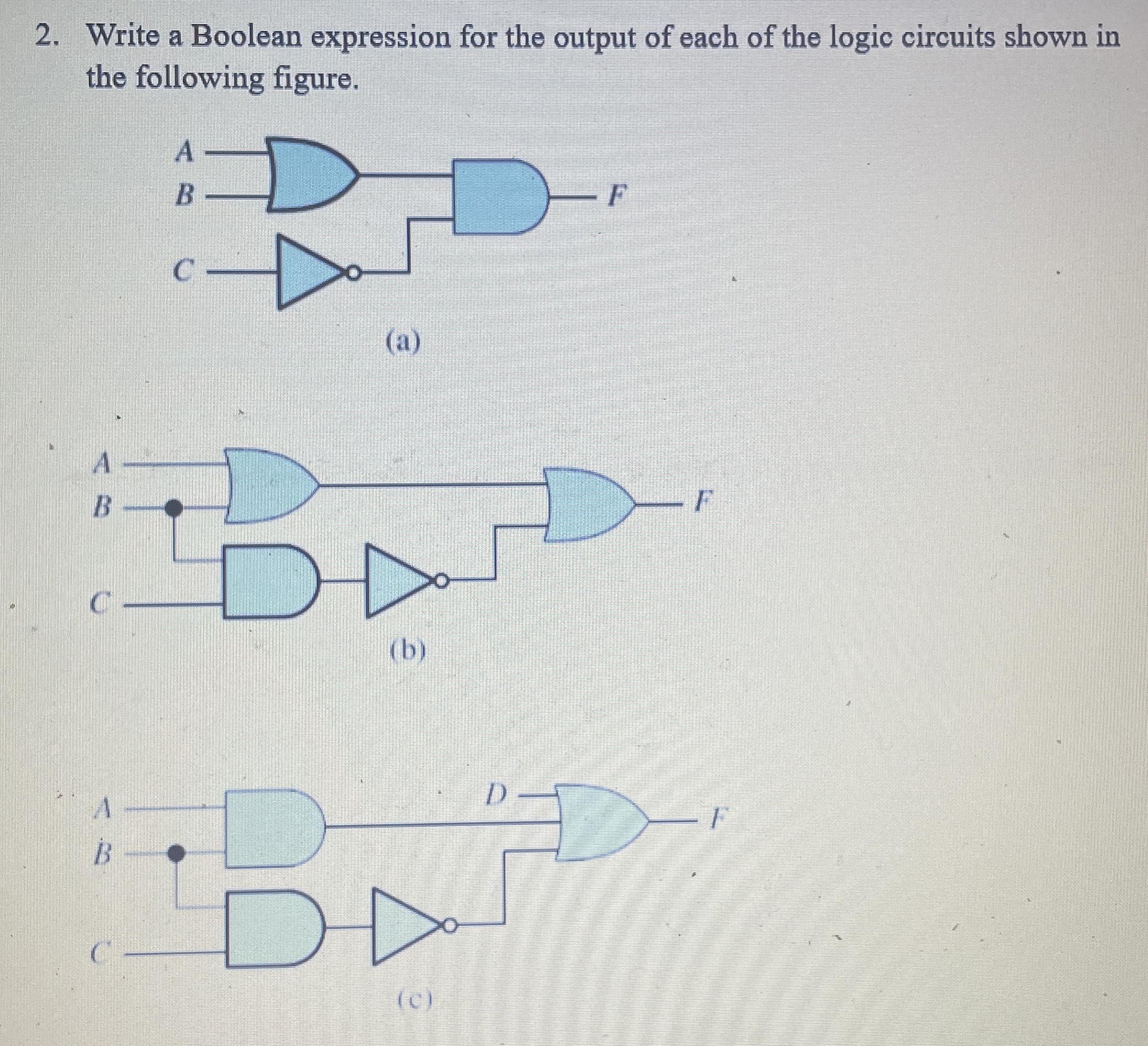 Write a Boolean expression for the output of each
