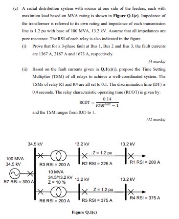 ( c ) A radial distribution system with source at