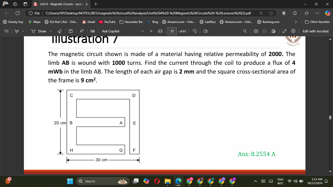 The magnetic circuit shown is made of a material