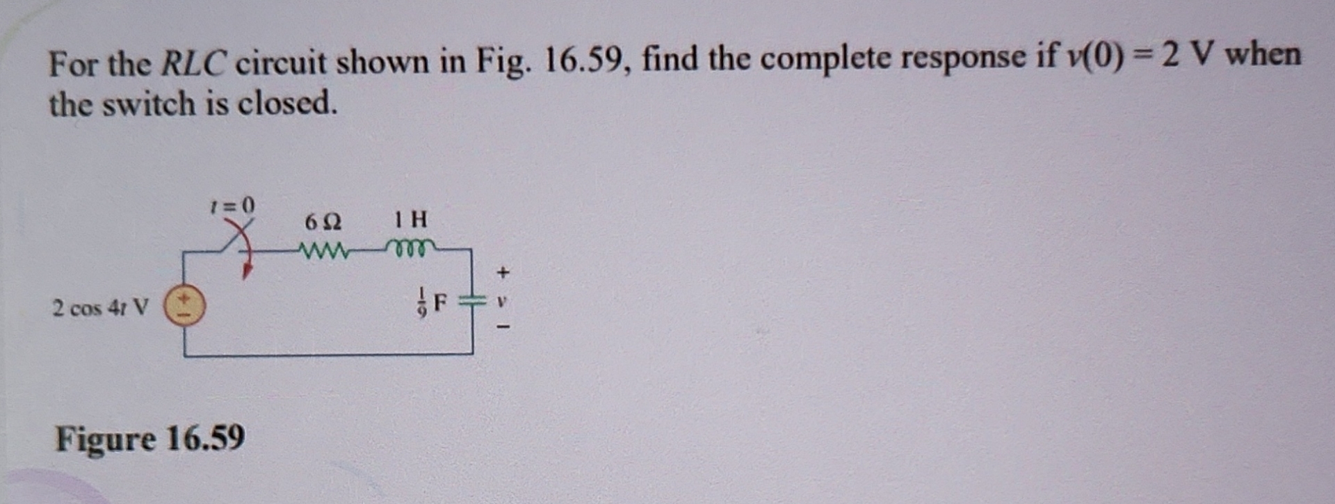 For the R L C circuit shown in Fig. 1 6 . 5 9 ,