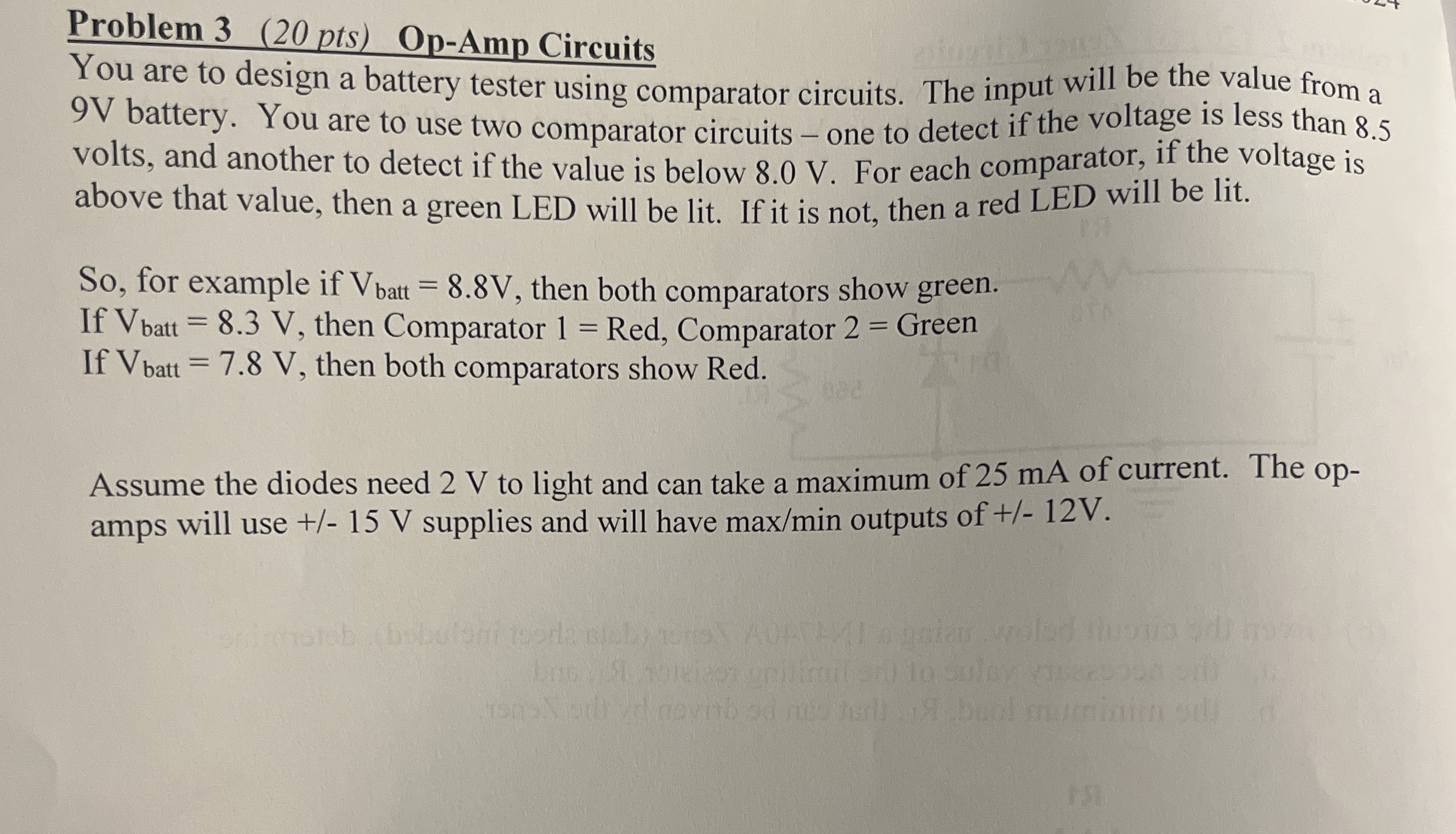 Problem 3 ( 2 0 pts ) Op - Amp Circuits You are