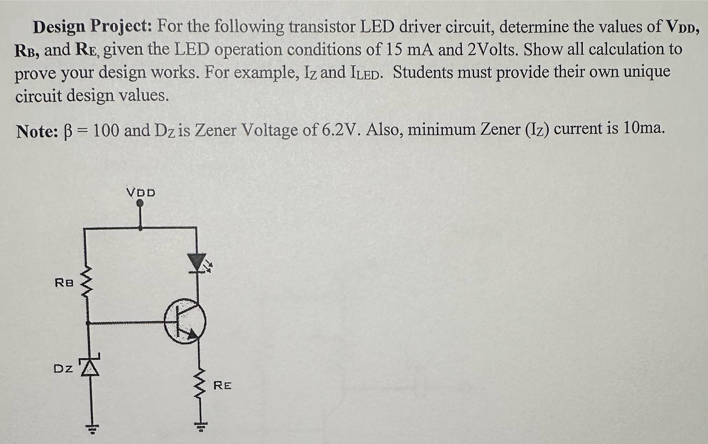 Design Project: For the following transistor LED