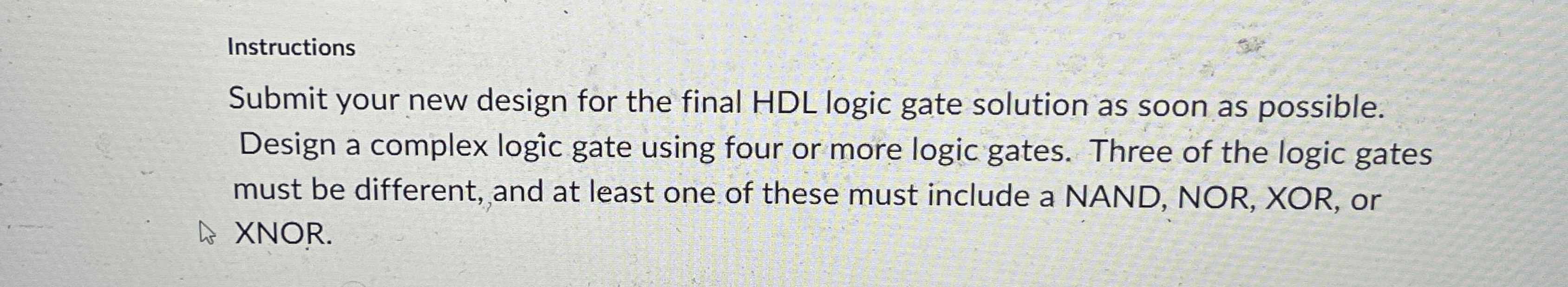 Instructions Submit your new design for the final
