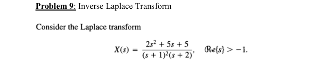 Problem 9 : Inverse Laplace Transform Consider