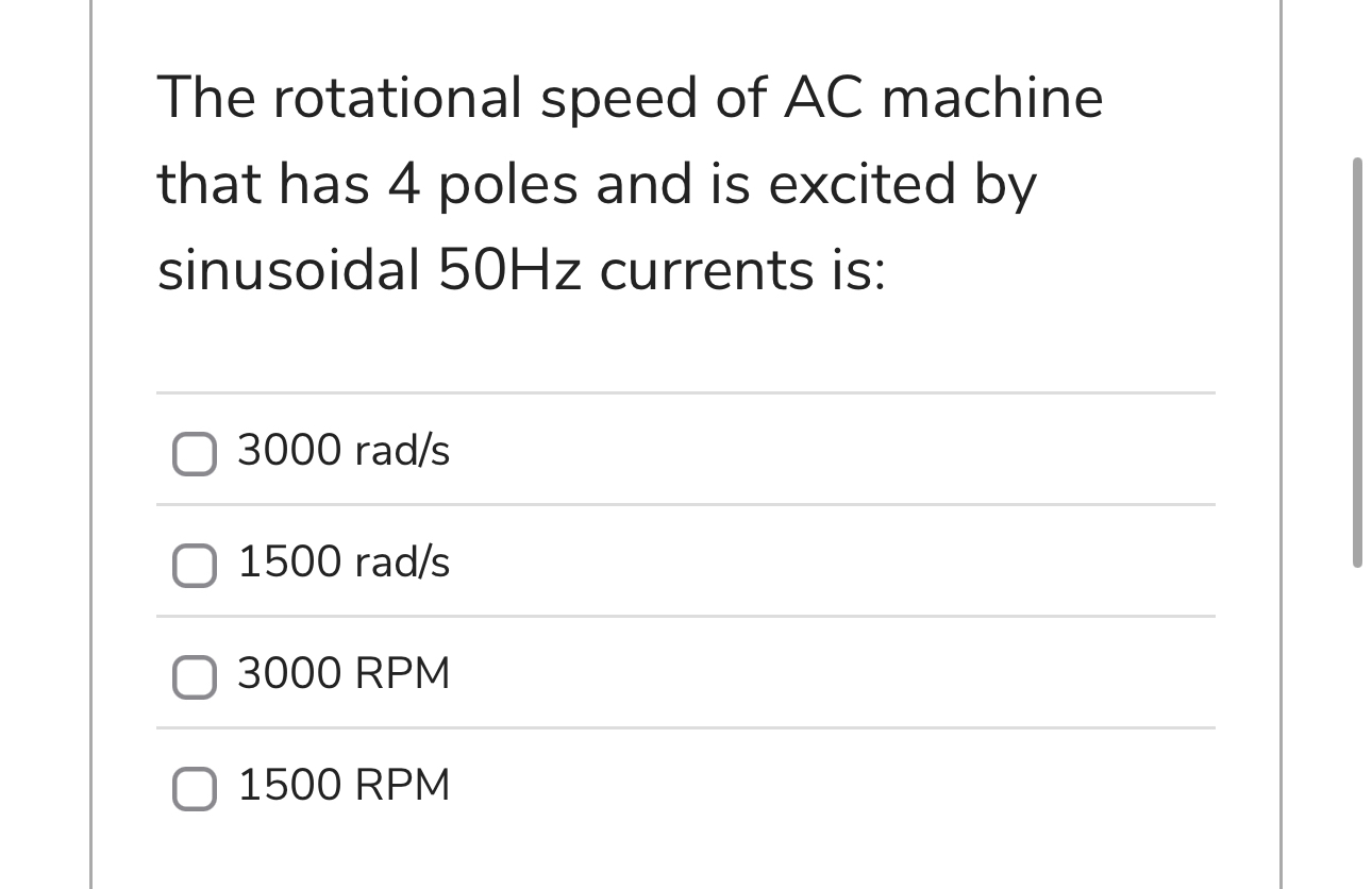 The rotational speed of A C machine that has 4