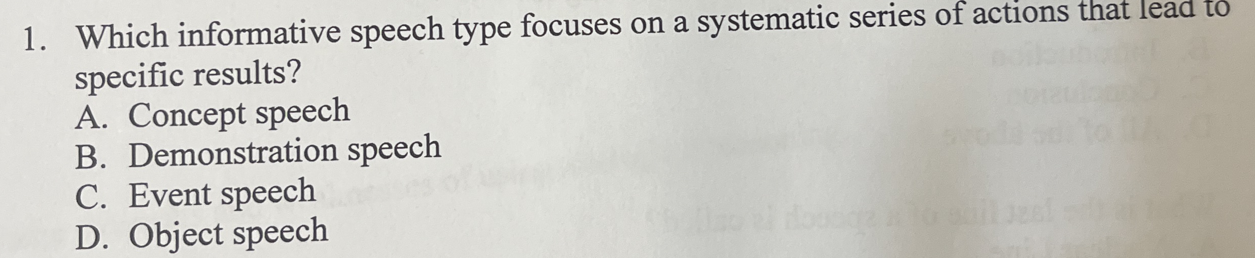Which informative speech type focuses on a