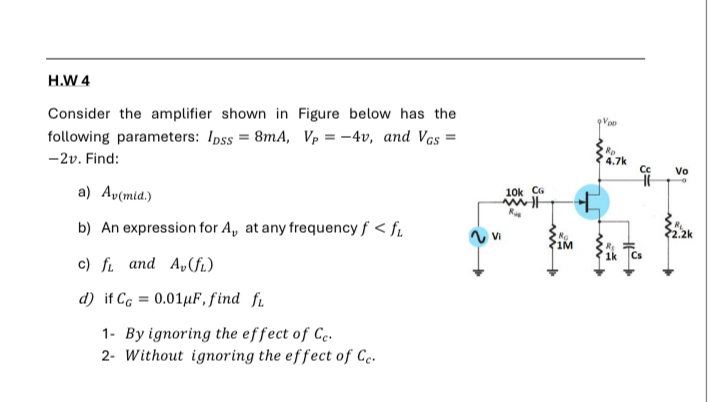 H . W 4 Consider the amplifier shown in Figure