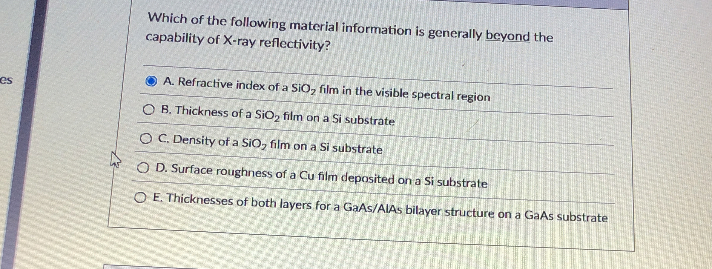 Which of the following material information is