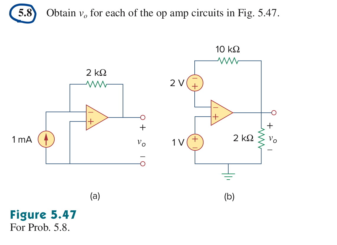 5 . 8 Obtain v o for each of the op amp circuits