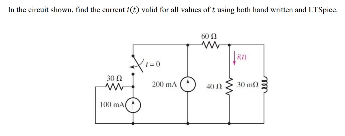 In the circuit shown, find the current \ ( i ( t