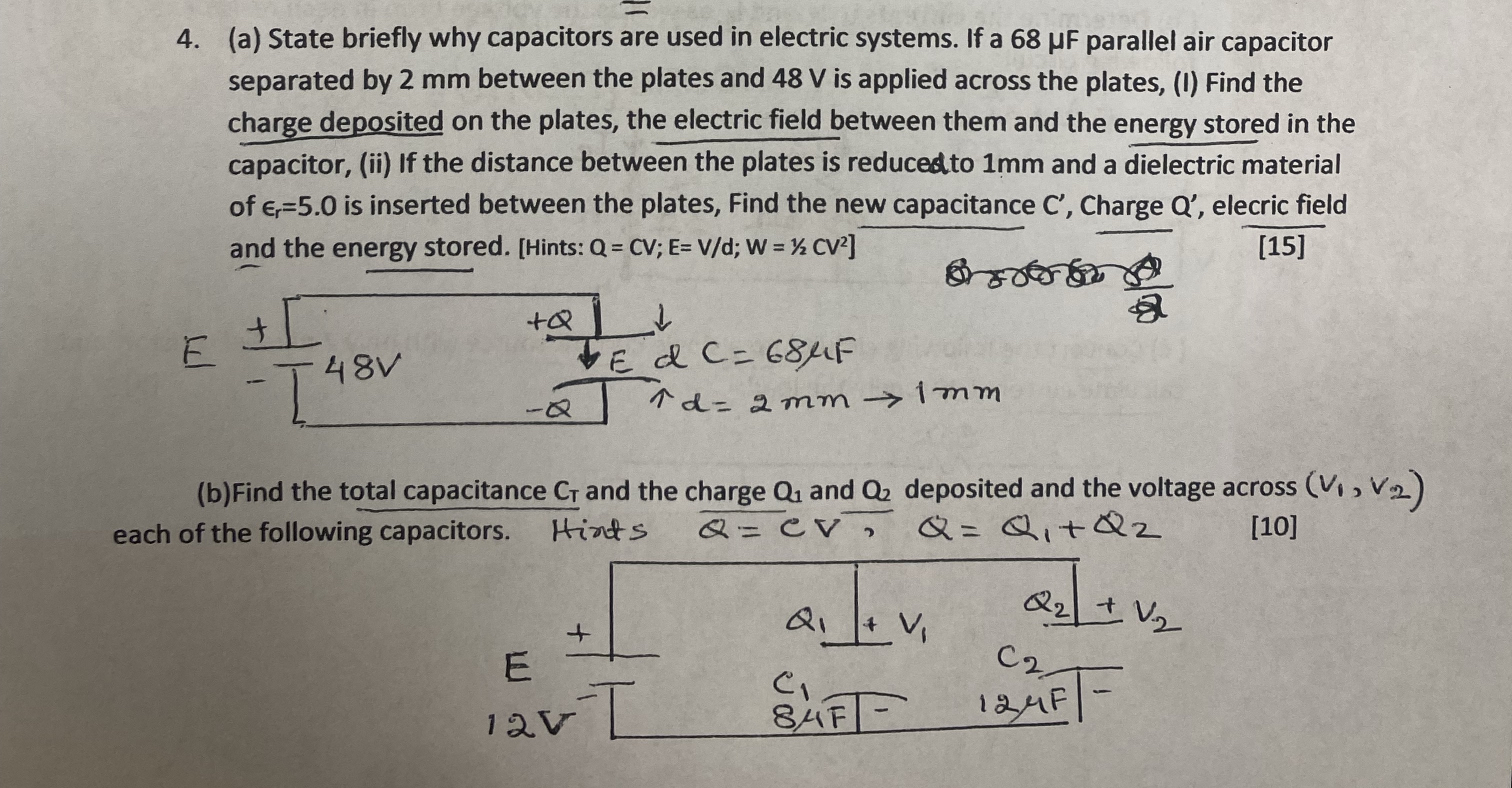 ( a ) State briefly why capacitors are used in