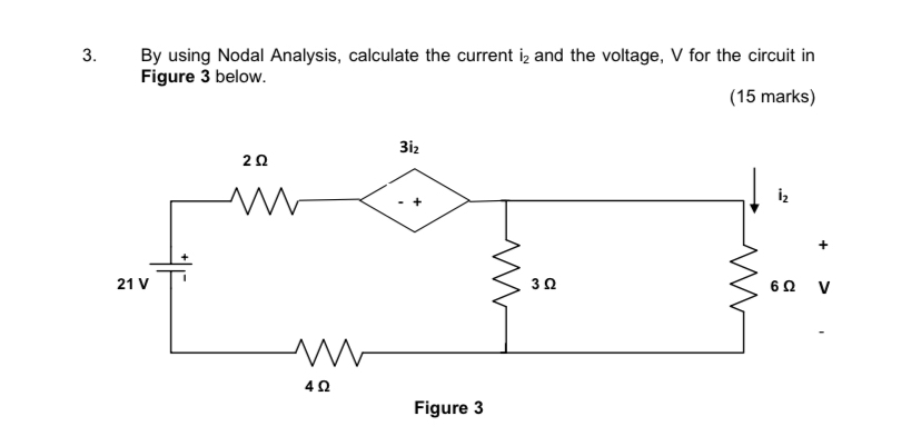 By using Nodal Analysis, calculate the current i