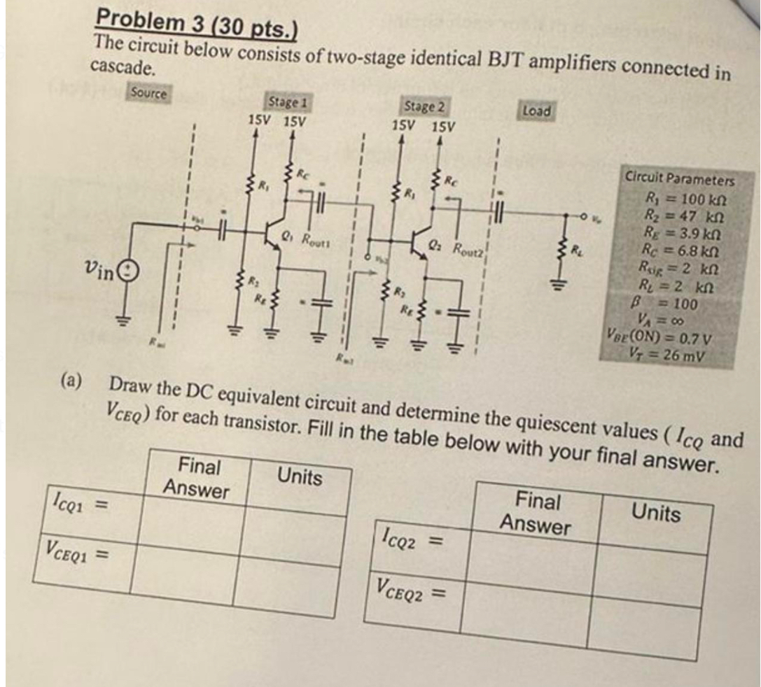 Problem 3 ( 3 0 pts . ) The circuit below