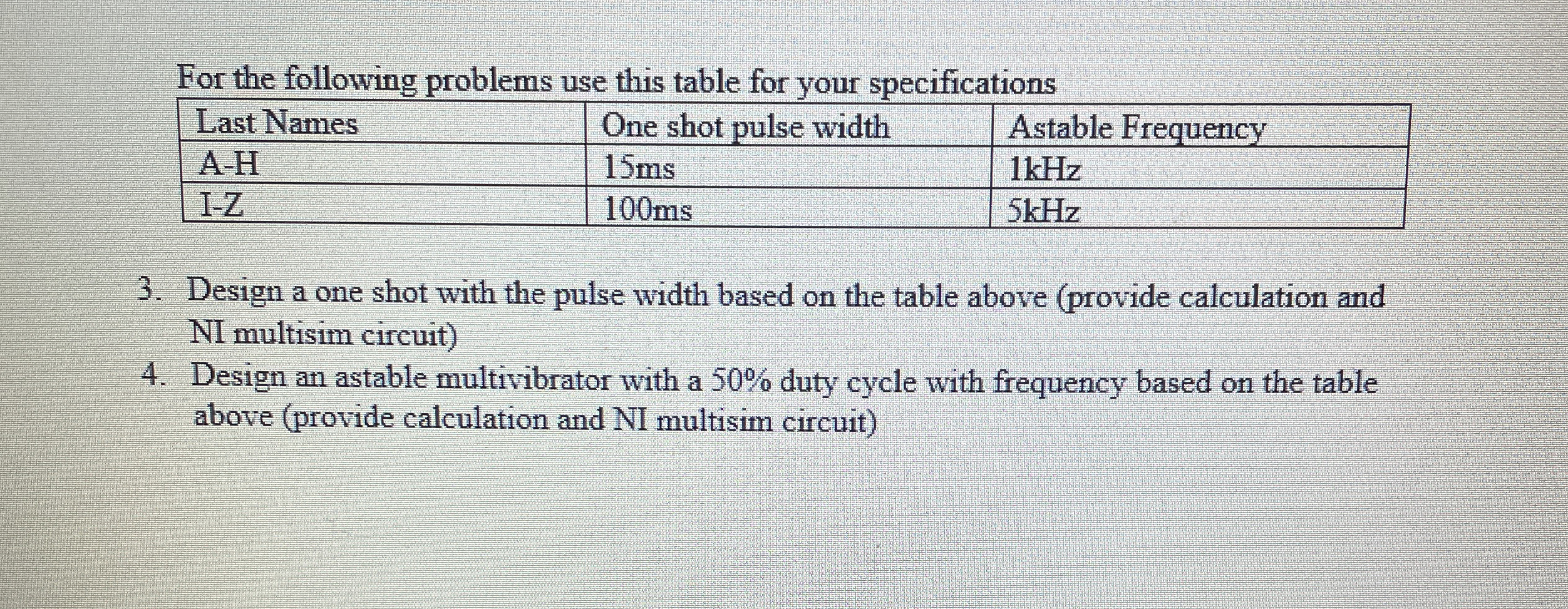 For the following problems use this table for