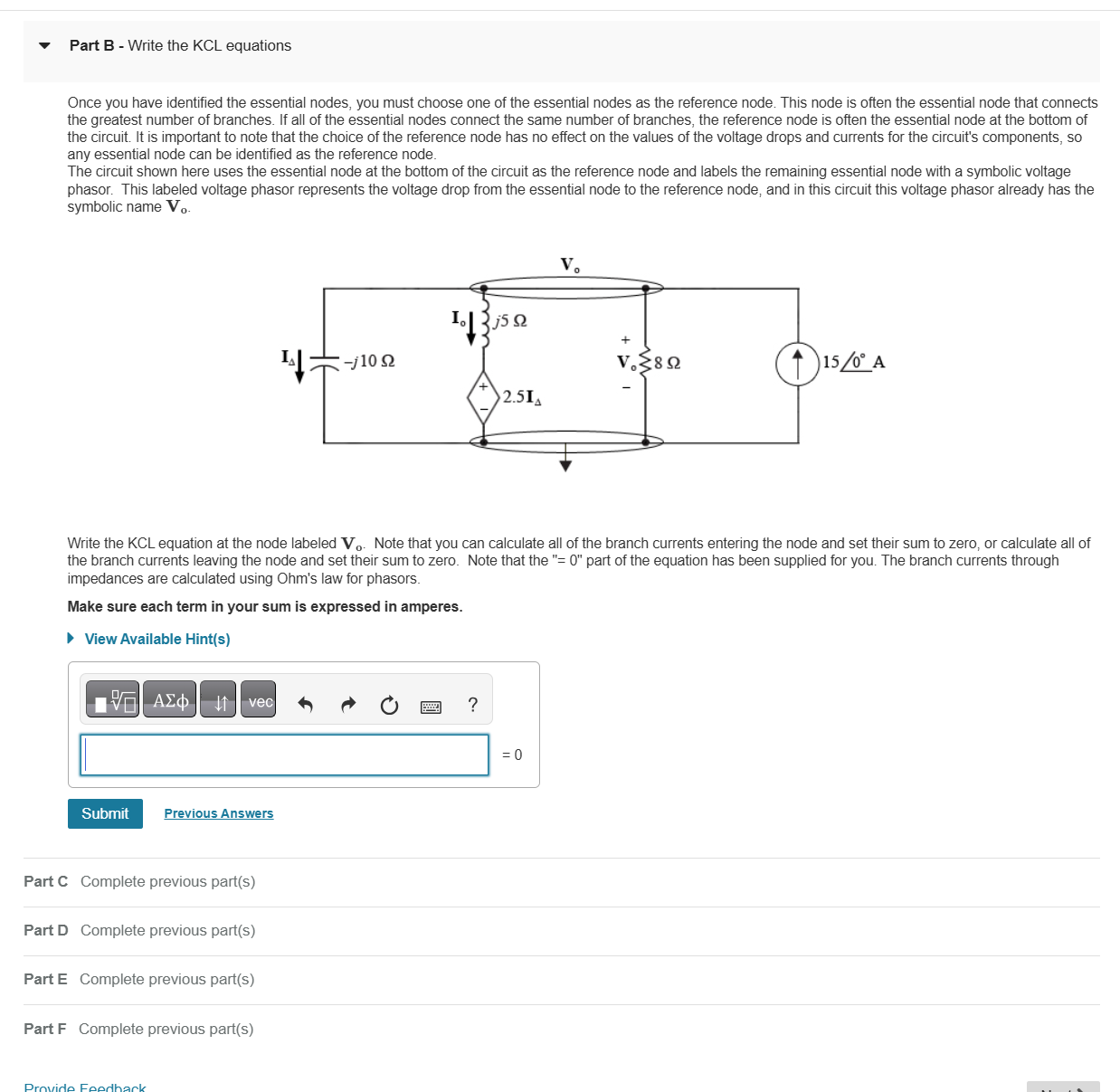 Part B - Write the KCL equations Once you have