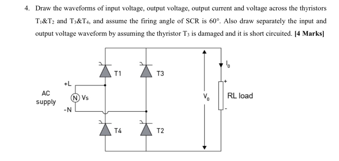 Draw the waveforms of input voltage, output