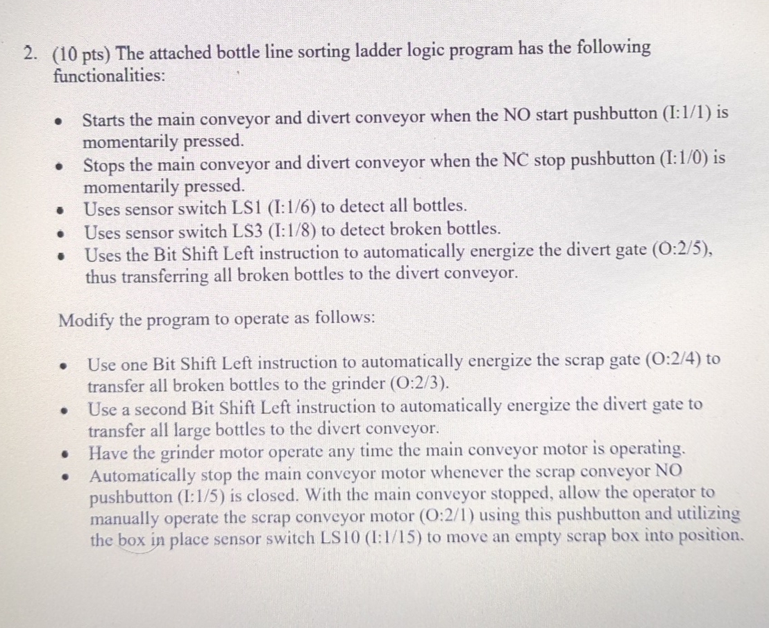 ( 1 0 pts ) The attached bottle line sorting