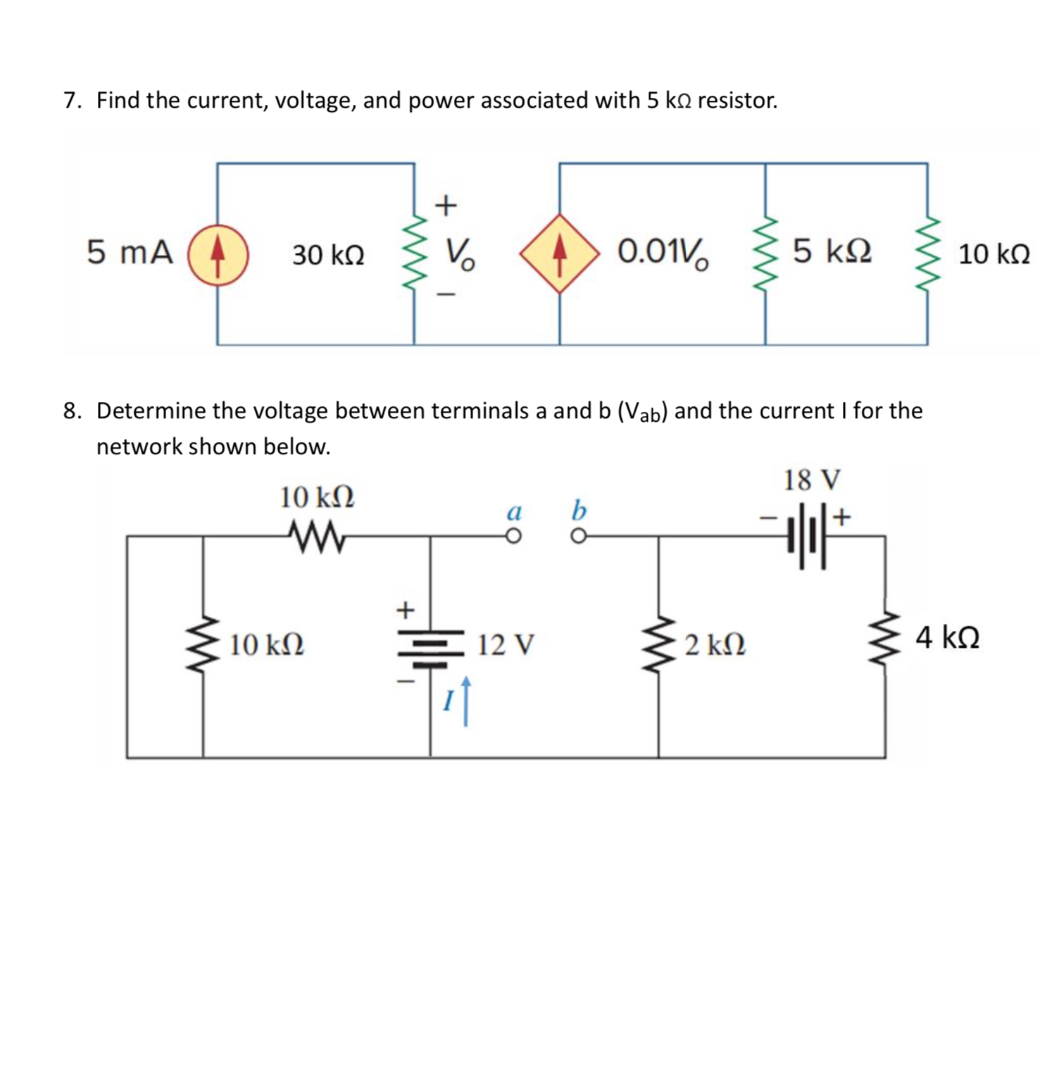 Find the current, voltage, and power associated